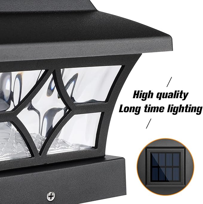 VOLISUN Solar Fence Post Cap Lights, Cool/Warm Modes Outdoor 4Pack, Black | Solar powered waterproof deck lights fit 4x4 wooden & vinyl posts, ideal for garden, patio, porch landscape decoration