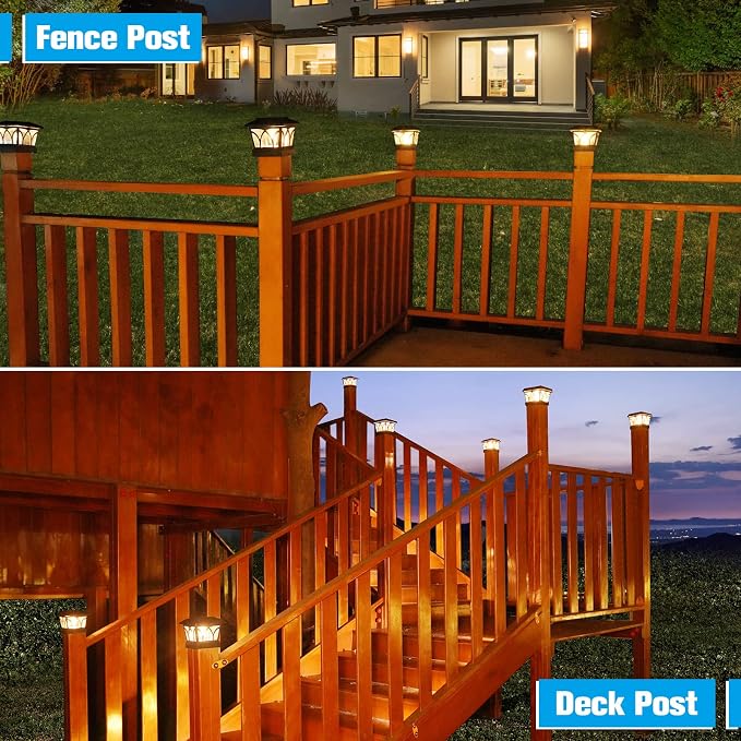 VOLISUN Solar Fence Post Cap Lights, Edison LED 2 Modes 8Pack,Slate Black | Solar powered lights fit 4x4/6x6 posts, ideal for garden, deck, mailbox, yard & porch outdoor decoration