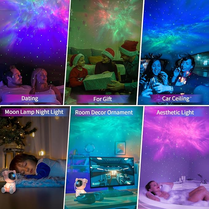 Cayclay Astronaut Galaxy Projector, Remote & Timer Night Light, Pink | 360° Magnetic Adjustable Head, Auto-Off Timer, Remote Controllable LED Lamp, Dimmable Multi-Color Night Light For Home Decor