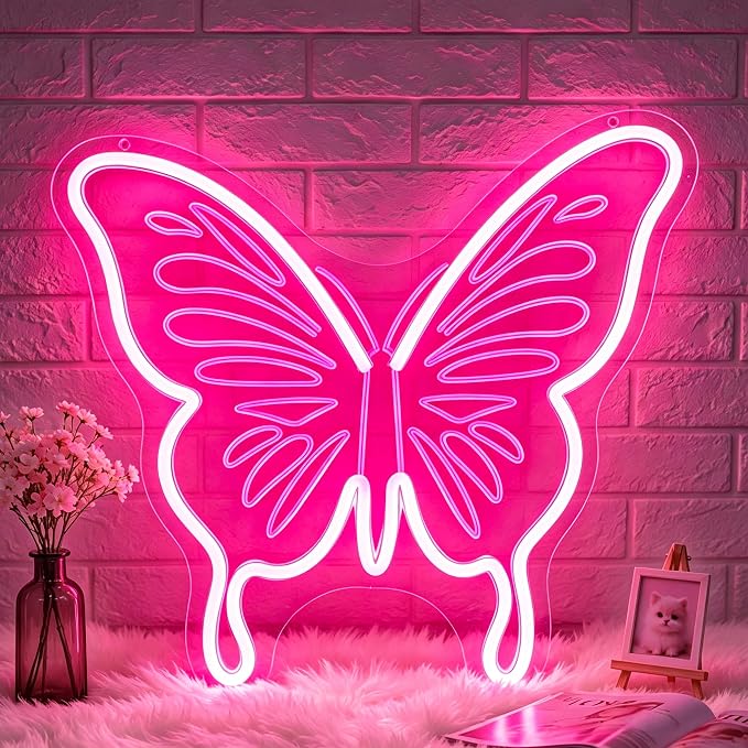 Neon Sign, Butterfly Neon Signs for Wall Decor LED Signs Neon Light | Butterfly Neon Sign, Pink LED Signs for Bedroom, Living Room, Party, Club, Bar, Home Decor, Pink Decor, Gift, USB Powered