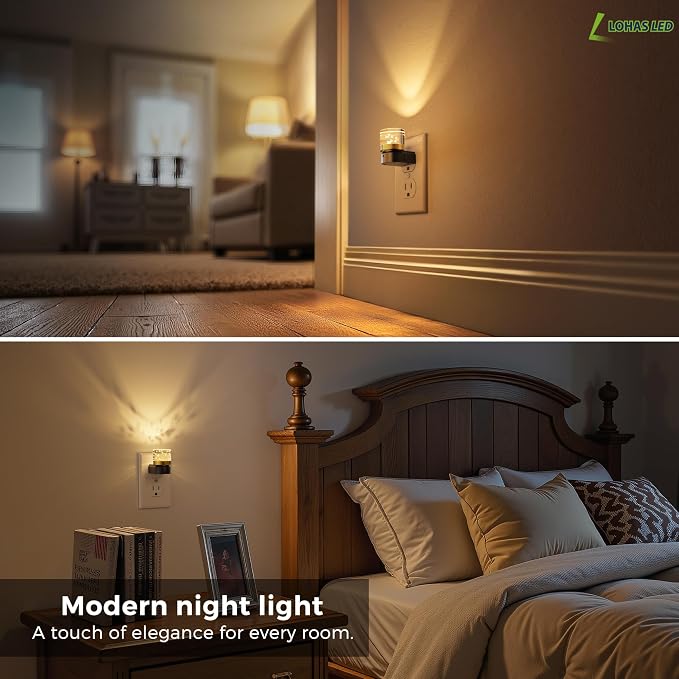 L LOHAS LED Night Lights Plug into Wall | 2 Pack 3000K/4000k/5000K Adjustable Color Temperature Bubble Night Light, Dusk to Dawn Sensor for Hallway, Bathroom, Rooms