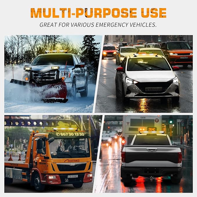 XRIDONSEN 28.4" 80 LED Roof Top Strobe Light Bar Amber White Emergency Warning Hazard Safety Double Side Traffic Advisor Lights w/Controller Magnetic Base for Plow Trucks Construction Vehicles Wrecker