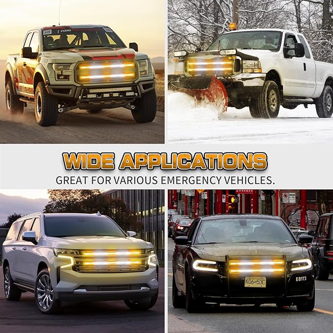 XRIDONSEN 2PCS 30 inch Truck Grill Lights Strip 360 LED Strobe Lights Amber White Grille/Tailgate/Rear window Emergency Flashing Warning Safety Caution Lights for Tow Plow Trucks Construction Vehicles