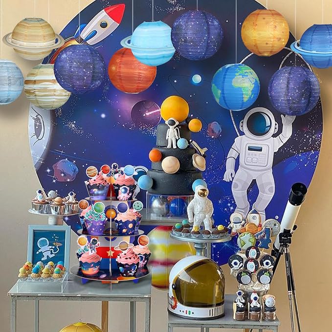 3pcs Galaxy Paper Lanterns with Constellation - 12 inch | Space Party Decor, Galaxy Themed, For Galaxy Party Decorations, Birthday Room Decorations
