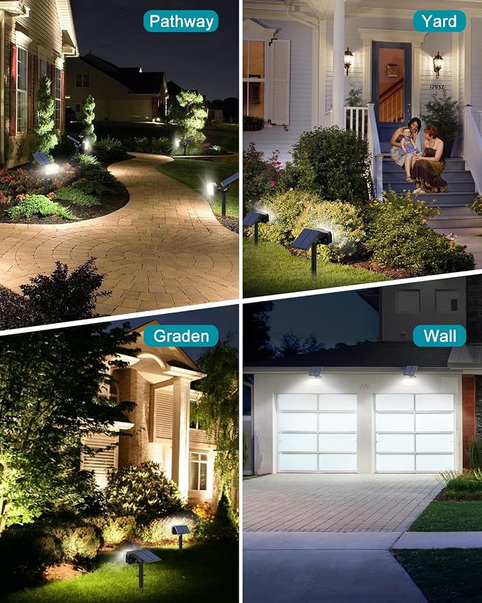 102 LEDs Solar Spot Lights Outdoor, 8 Pack Cool White Solar Spotlights | 4 Modes, Waterproof IP65, Adjustable Light & Panel Landscape Flood Powered Lights for Yard Garden Pathway Wall