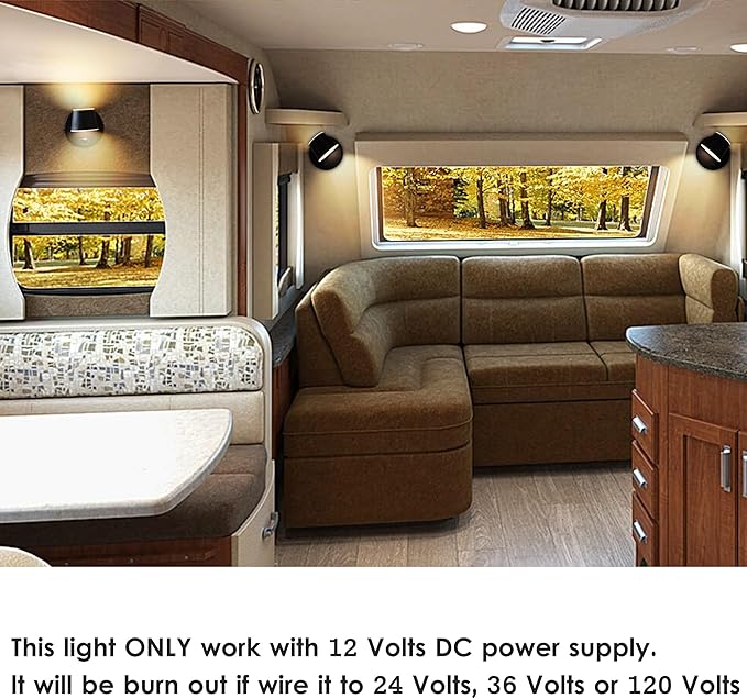 12V LED Bedside Reading Light with Switch, 350 Rotatable 12Volts Vanity Wall Sconce, Black Finished, RV Interior Lights for Camper Trailer, Boat