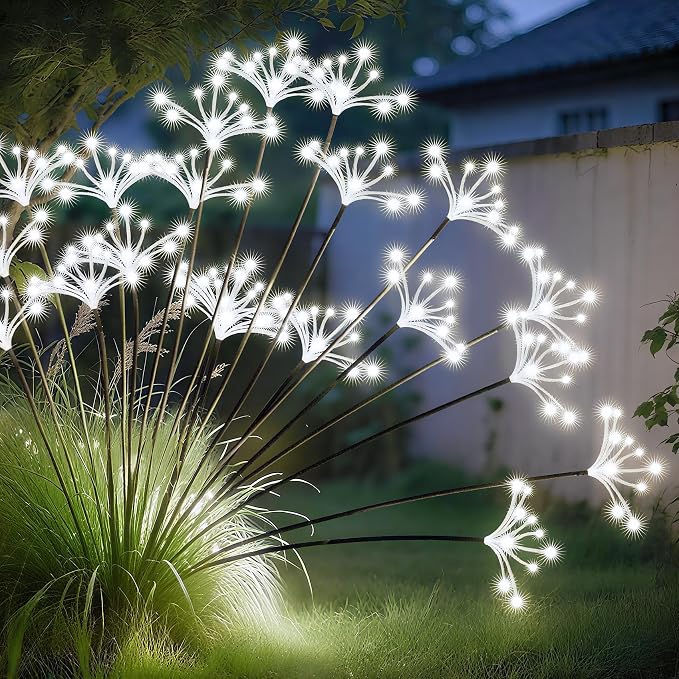 Solar Garden Lights, New Upgraded 4 Pack Solar Swaying Starburst Light, Waterproof Fireworks Outdoor Lights, Yard Patio Pathway Decoration, White