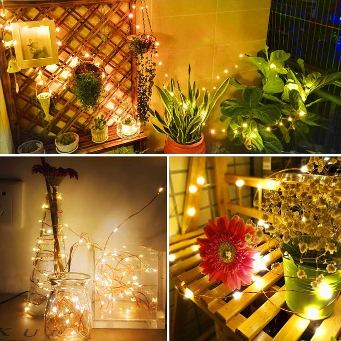 LED Decorative Fairy String Lights 66ft 200 LEDs Dimmable Outdoor/Indoor Starry String Lights, Warm White Copper Lights with Remote Control for Garden Room Patio Party Valentines Day Decor