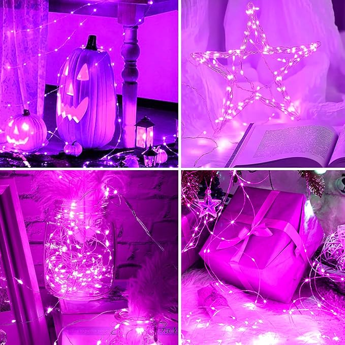 1Pack USB Plug in Fairy String Lights,16ft 50 LED Copper with Remote and Timer, 8 Modes Waterproof Twinkle String Lights Battery Powered for Bedroom Indoor Party Wedding Christmas Decoration(Pink)