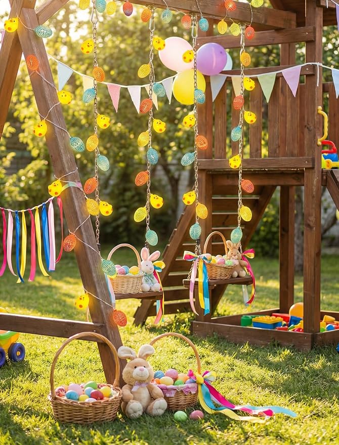 10 LED Chicks Egg Camping String Lights, 8.5Ft Easter Decoration Outdoor | Shatterproof, Plug in Multicolor Egg Lights Indoor, Connectable, Fairy Lights for Party Garden Home Summer Decor for Kids