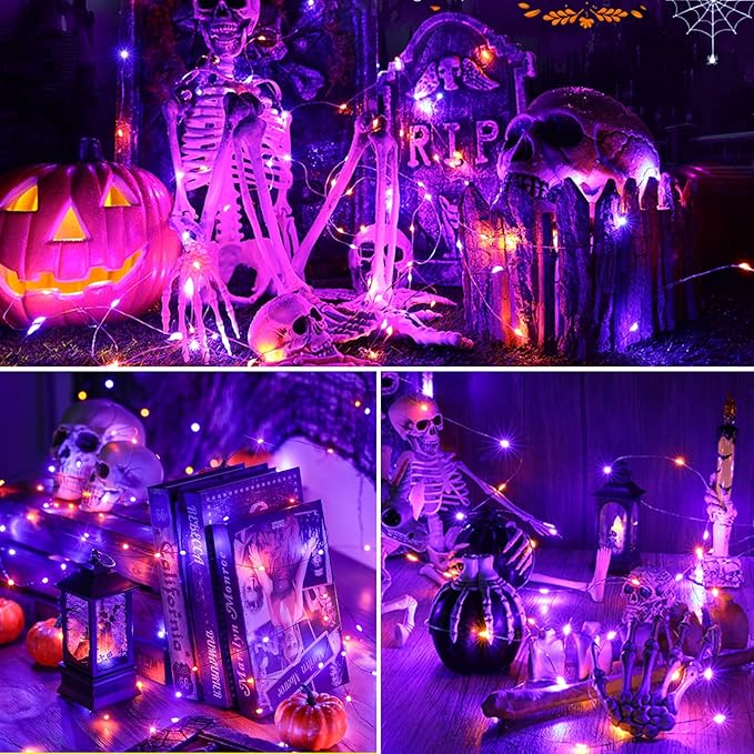 kolpop 5 Pack Fairy Lights Battery Operated with Timer, 50 LED Mini String Light Battery Powered, Purple Tiny Lights for Indoor Wedding Decorations