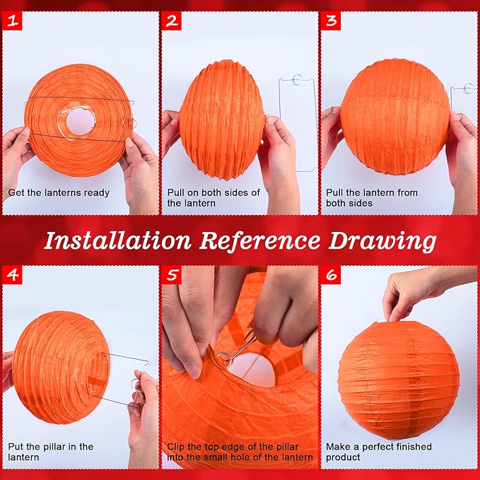 Tenare 12 Pcs Traditional Round Paper Wedding Lantern 4 Size 4, 6, 8, 10 Inch Decorative Ball Hanging Chinese Japanese Paper Lantern for Birthday Party(Black, Orange, Purple)