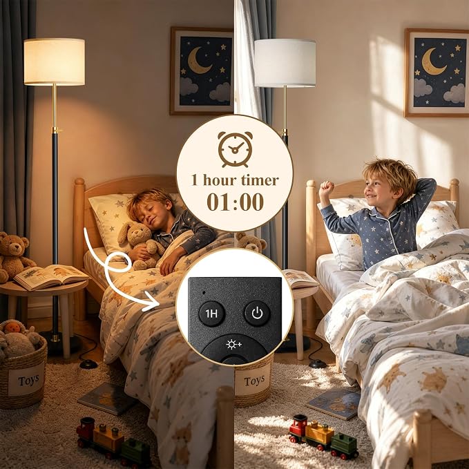 Floor Lamp Height Adjustable with Dimmable RGB for Living Room and Bedroom | 55"- 67" Height Adjustable Black Standing Lamp with Remote RGB Dimmable - Tall Stand Light with Shade for Corner Lighting