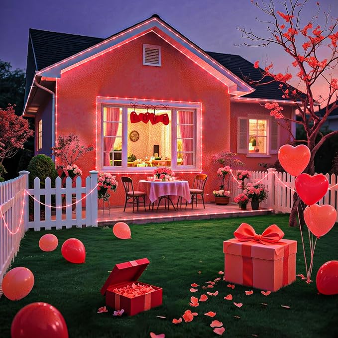 2 Pack Solar Rope Lights Outdoor Waterproof, Total 66FT 270 LED Solar String Lights for Outside, 8 Modes Solar Powered Fairy Light for Patio Trampoline Garden Pool Pathway Tree Decorations, Red