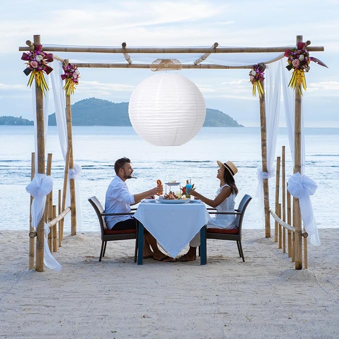 Glooglitter 5 Pcs 30 Inch Large White Paper Lanterns Gaint Chinese Moon Round Paper Lamp Japanese Jumbo Hanging Lanterns for Wedding Graduation Bridal Shower Birthday Party Supplies Decoration