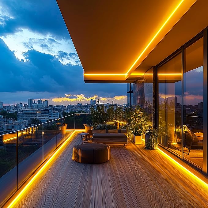 GZBtech Flexible LED Neon Rope Lights 66FT,AC 110-120V Waterproof Strip Light, 120 LEDs/M Cuttable Connectable Neon Lighting for Indoor Outdoor Home Decor/Commercial Building Use-Amber 20M, ETL Listed