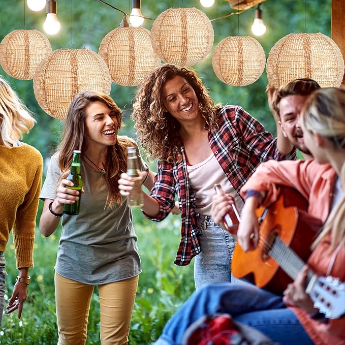 Hortsun Print Burlap Paper Lanterns Round Chinese Paper Lanterns Farmhouse Boho Classroom Home Decor Classroom Sweet Birthday Party Ceremonial Event(8/10/12 Inch,6 Pcs)