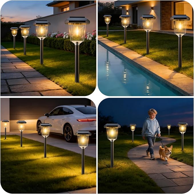 16Pack Solar Pathway Lights Outdoor, Warm White LED Waterproof Solar Lights | Garden Light Solar Powered, Long Lasting, Auto On/Off, 3000K, Stake Landscape Lighting for Outside, Walkway, Lawn, Yard Decor