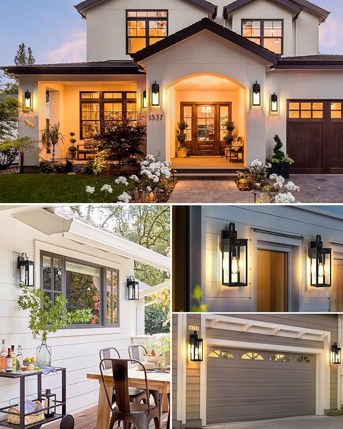 17" Solar Porch Lights Outdoor, with Motion Sensor, 2 Packs, Black | Waterproof, Motion Sensor, Dusk to Dawn, Modern Wall Sconce Lantern, For House Patio Garage