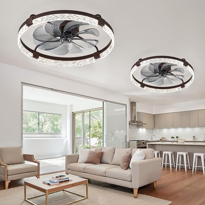 LEDIARY 2 Pack 24" Ceiling Fans with Lights and Remote, Fandelier Brown | 3CCT, 6 Speeds, Dimmable Low Profile, Flush Mount Ceiling Fan, Timer, Reversible, Memory, Bedroom, Living Room, Kitchen