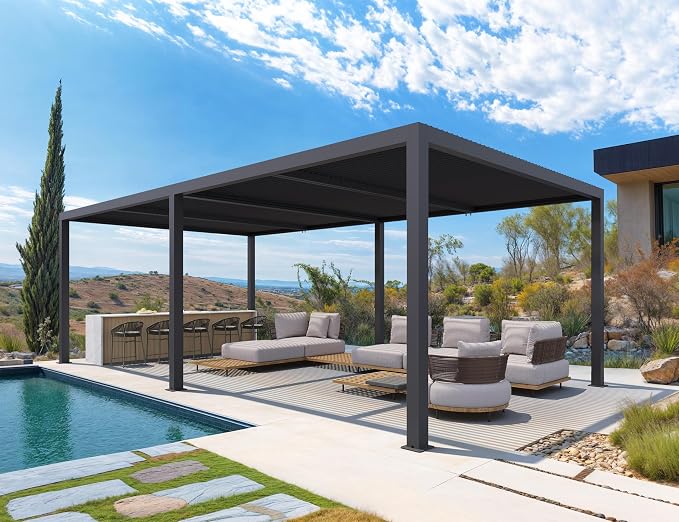 PURPLE LEAF Louvered Pergola 94AS 12' x 24' 53mph Wind Resist. Drainage Sys | Four Independently Adjustable Roofs, Zero-Rust Aluminum Construction, DIY-Friendly Assembly In Hours.