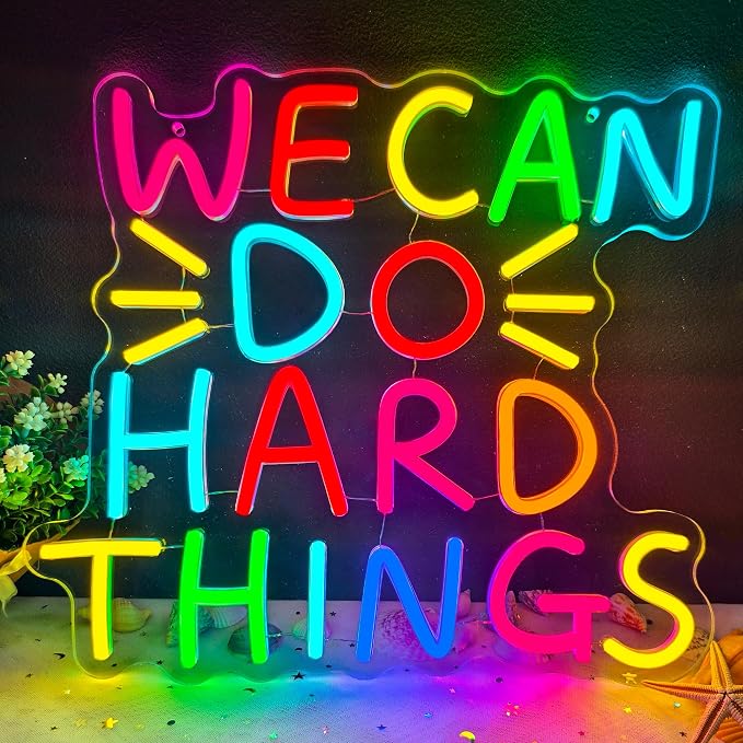 We Can Do Hard Things Neon Sign Inspirational Classroom Neon LED Light | Dimmable Kids Wall Art Neon Signs for Classroom Backdrop Library Office Bedroom Reading Room Birthday Party Decoration