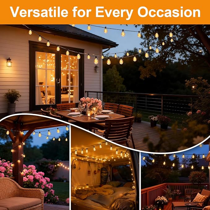 50(40+10)FT Outdoor String Lights, 15m Waterproof Remote LED Patio Lights with 19+1 S11 Bulbs 10FT Extension Cable, Dimmable Outside Hanging Lights for House, Porch,Yard,Garden,Bistro, Gazebo lighting