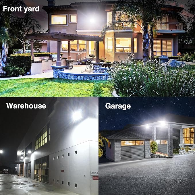 Onforu 40W Flood Lights Outdoor,4000lm Bright LED Work Light with Plug,Daylight White LED Flood Lighting, IP66 Waterproof Security Yard Lights for Garage Stadium 2 Pack