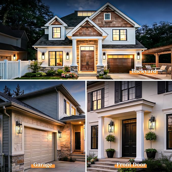 18'' Large Motion Sensor Outdoor Lights, Dusk to Dawn Porch Light | 2 Packs Exterior Lighting Fixtures, Modern Black Outdoor Sconces for House, Outside Farmhouse Wall Lanterns for Garage