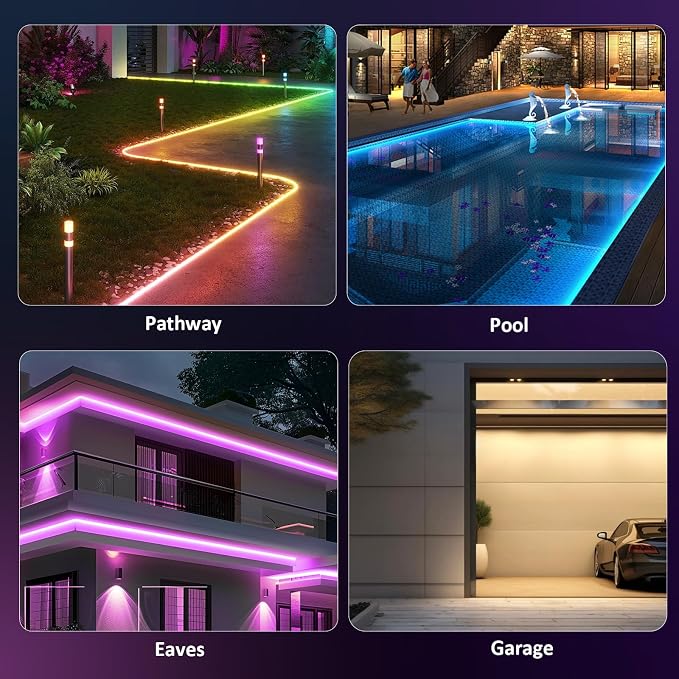 400FT Outdoor RGB LED Strip Lights, IP65 Music Sync Led Lights with App Control and Remote,Color Changing Waterproof Led Rope Lights for Outdoor, Balcony, Roof, Garden, Stairs
