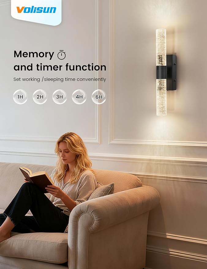 VOLISUN Battery Operated Wall Sconces Set of Two,Black Sconces Wall Decor Set of 2,Wireless Wall Sconces with Remote,Rechargeable Wall Light for Living Room,Bedroom,Bathroom,Vanity (15.3 inch)