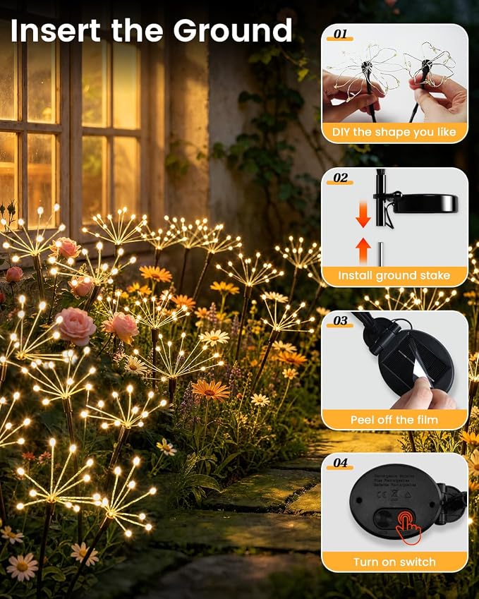 OZS 6 Pack Solar Firework Lights Outdoor, 360LED Solar Garden Lights | 8 Lighting Modes, IP65 Waterproof, Outdoor Lights Solar Powered for Yard, Pathway, Flowerbed, Planter, Gifts for Mom