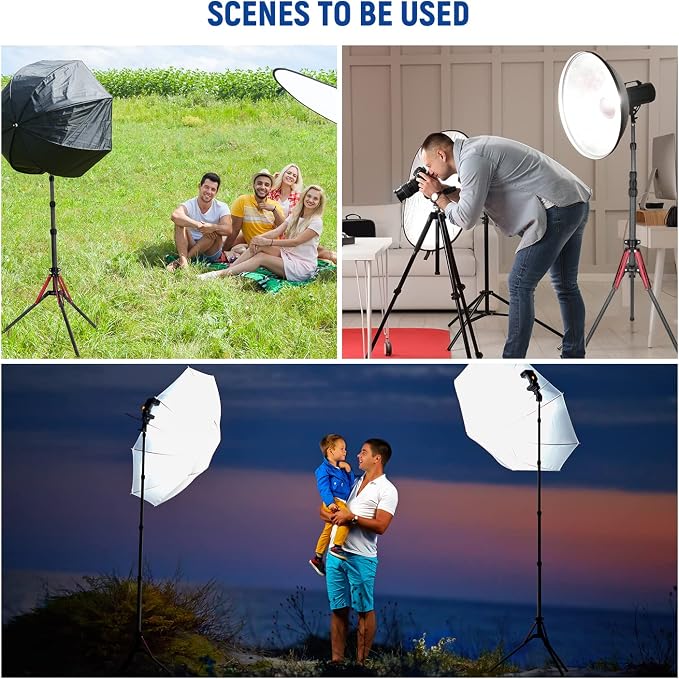 NEEWER Light Stand Carbon Fiber with 180° Reversible Legs, 1/4" to 3/8" Screw Adapter and Bag, 86.5"/220cm Portable Travel Tripod Stand for Outdoor Photography Speedlite Strobe Softbox, ST210R