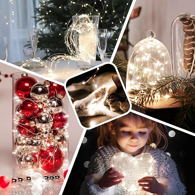 4 Pack 33FT 100 LED Fairy Lights Battery Operated with Timer & Remote, Waterproof Twinkle Lights Indoor Outdoor, 8 Modes Fairy String Lights for Bedroom Classroom DIY Wedding Decorations, Cool White