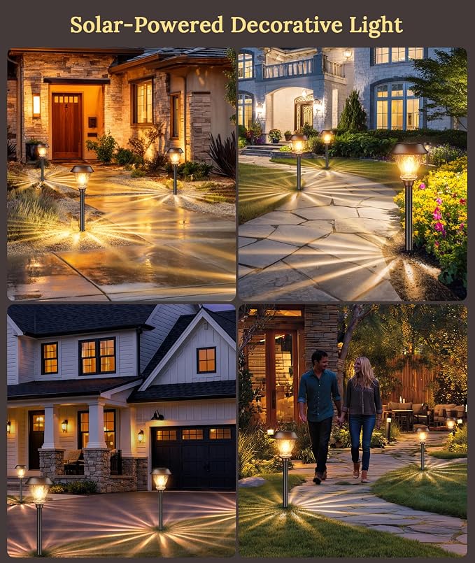XMCOSY+ Solar Pathway Lights Outdoor, 6 Pack Warm White Landscape Lighting | Crackled Glass Solar Garden Lights, IP65 Waterproof, Soft 2700K LED, Auto On/Off Landscape Lights for Path, Yard, Walkway