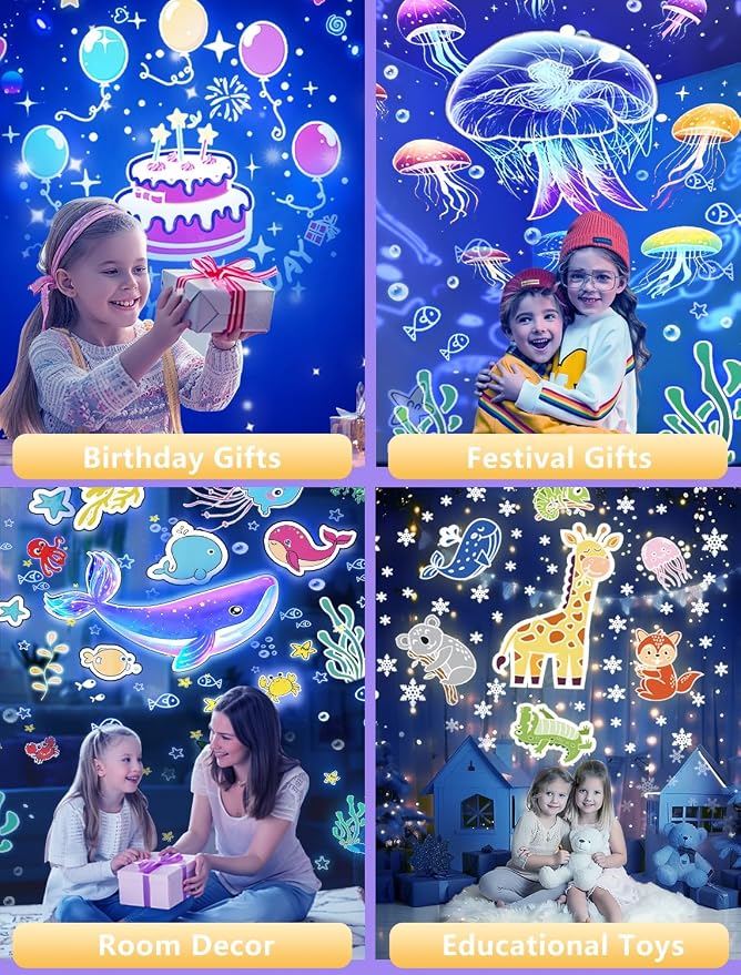 21 Sets of Films + Projector Night Light for Kids, Kids Night Light Projector for Bedroom, Ceiling, Star Galaxy Projector with 360° Rotation for Baby Girls, Birthday, Christmas, Nursery, Room Decor