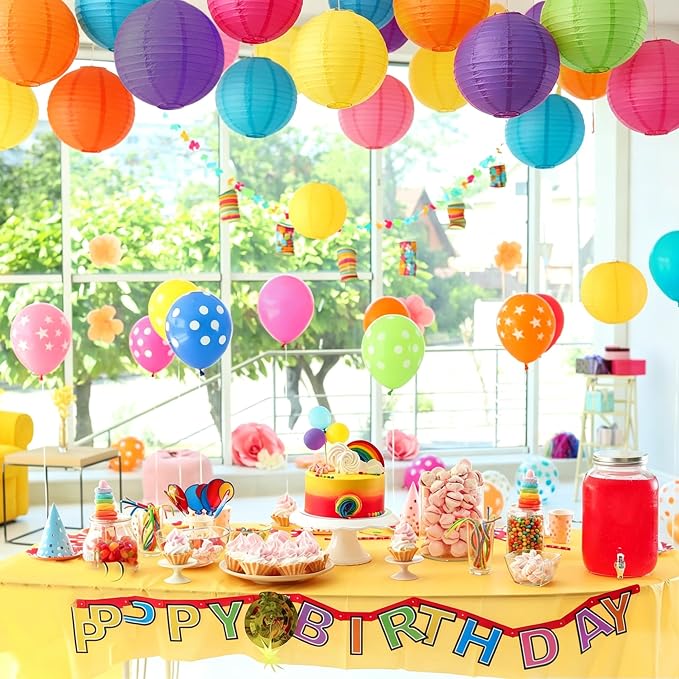 Qenk 12 Pcs Colorful Paper Lanterns, 10" Hanging Paper Lanterns for party | Paper Lanterns Party Decorations for Classroom Party Wedding Birthday Valentine's Day