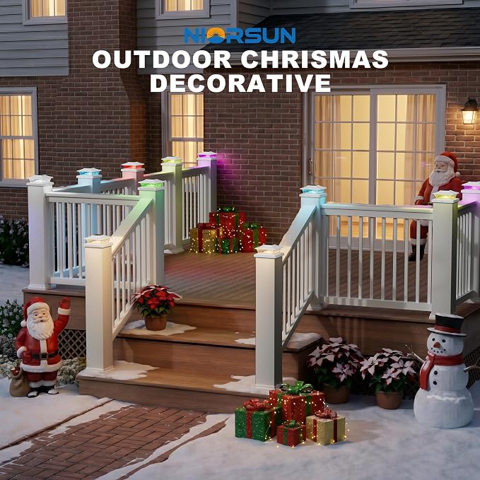4x4 Post Solar Lights Color Changing with Remote, 12 Pack White | RGB Solar Post Lights, 4x4 Post Caps Wood Vinyl,5x5 Vinyl & 6x6 Wood,IP64 Waterproof Fence Post Solar Lights Outdoor for Deck