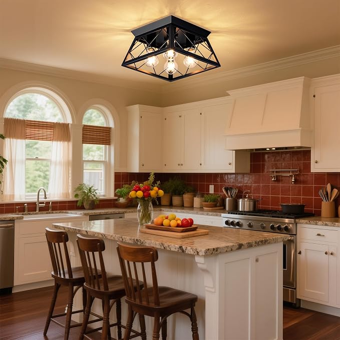 Mayful Black Farmhouse Flush Mount Ceiling Light Fixturet, 4-Light Rustic Hallway Light Fixtures, Square Industrial Close to Ceiling Light Fixtures for Kitchen Entryway Foyer, Bulb Not Included