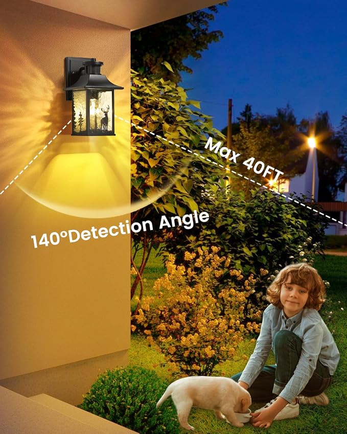 Motion Sensor Outdoor Wall Light Dusk to Dawn Porch Light Wall Mount Outdoor Light Fixture, Lantern Outdoor Wall Sconce Exterior Light for House Garage Entryway, Anti-Rust 100% Aluminum ETL Listed | Outdoor Light Fixture Lantern Outdoor Wall Sconce Ext...