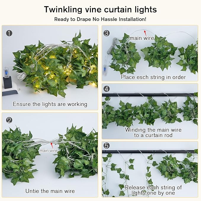 JMEXSUSS Vines Lights for Bedroom, 200 LED Vines Fairy Lights, Artificial Ivy Leaf Light for Wall Curtain Wedding Party Christmas Indoor Decor, 6.5ft x 6.5ft with Remote