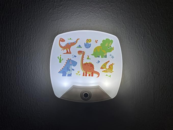 2 Pack - Cartoon Dinosaur LED Plug-in Night Light for Kids - Wall Lamp Take Good Care Children Sleep Light Sensor Auto Controlled Nightlights for Baby Nursing B