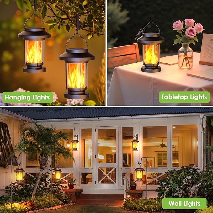 Greluna Solar Lantern Outdoor Waterproof, Flickering Flameless Solar Lights Hanging Lantern, Auto On/Off Decorative Solar Garden Lights for Patio Yard Porch Pathway Camping Decor