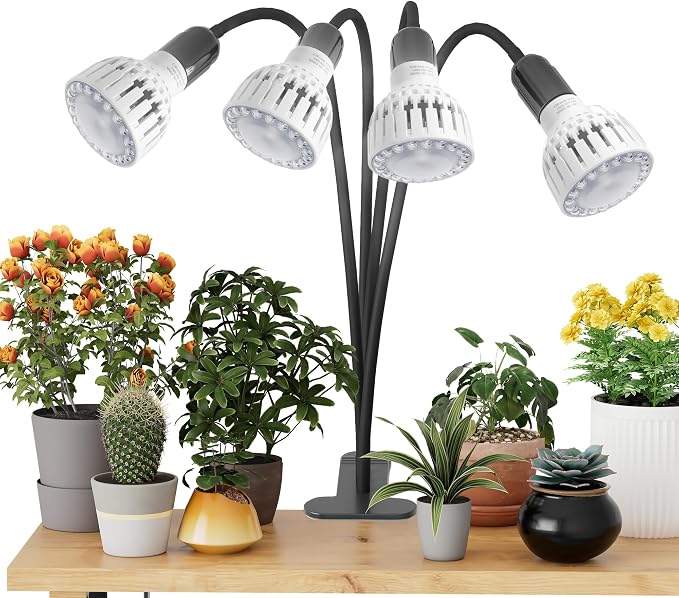 Grow Light,24W (160Watts Equiv) 5000K White Full Spectrum LED Growing Lamp Clip on Desk for Indoor Plants,Bulbs Replaceable & Non-dimmable (Black, 320W)