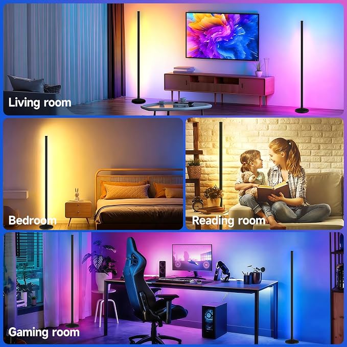 Bevenus RGB Corner Floor Lamp,1800LM LED Standing Lamp for Gaming Room,1P | Music Sync,Smart App Control,16 Million DIY Colors,Dynamic Scenes,Modern Ambient Lighting for Bedroom Living Room