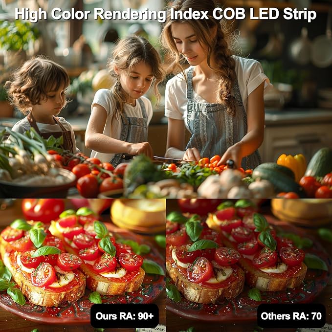 LED Strip Lights COB 16.4ft/5m Natural White 6500K, 24V Dimmable LED (Kit) | Super High Bright, Flexible COB Lights, 8mm Width Home DIY Decor & Office Commercial
