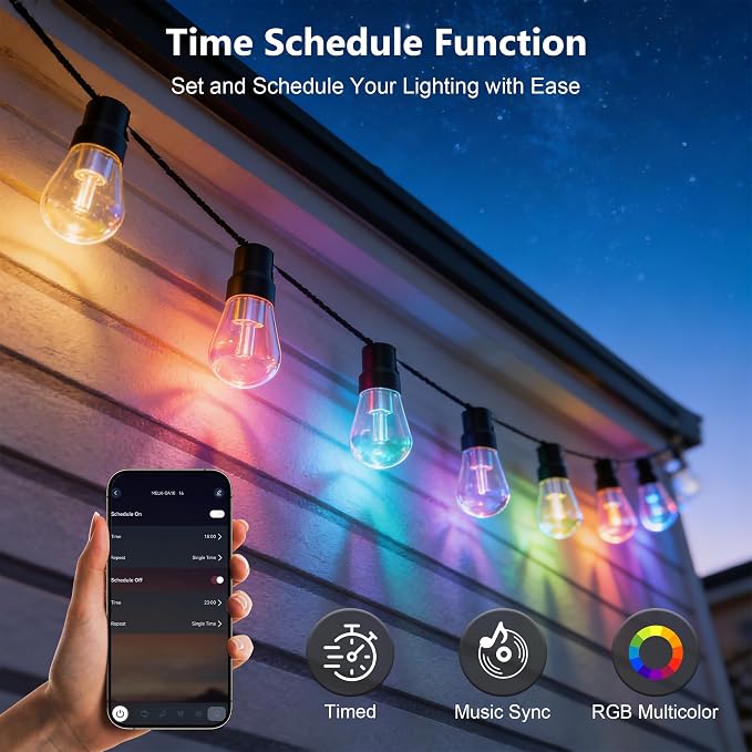 Beizelte Outdoor String Lights, 200FT RGB+IC Outside Light Dimmable Shatterproof LED Bulbs, IP67 Waterproof Chasing Effect Lighting DreamColor Patio Strip Lights for Backyard, Balcony, Outdoor Living