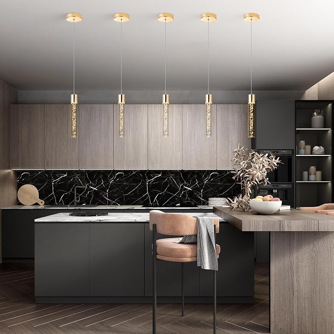 Dimmable LED Pendant Lights Kitchen Island Lighting,5CCT/2700K/3000K/3500K/4000K/5000K,Modern Hanging Island Lights Kitchen Ceiling Lighting Fixtures,for Kitchen Dining Room (Gold, 3 Pack)