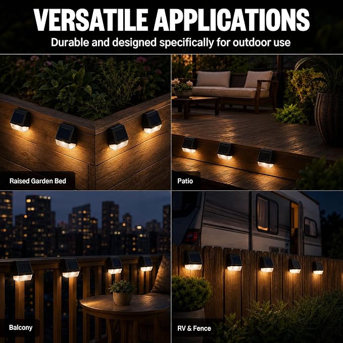 6 Pack Magnetic Solar Lights for Raised Garden Beds | Solar Powered Flower Beds Light Outdoor, Waterproof Fence RV Lamp for Planter Boxes, Patio, Balcony, Yard