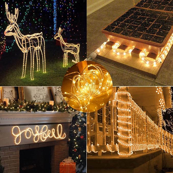 Solar Rope Lights Outdoor Waterproof, 33FT 100LED Outdoor String Lights Clear PVC Tube Fairy Lights, 8 Modes Trampoline Lights for Pool Tree Garden Yard Home Camping Wedding Halloween Holiday Decor